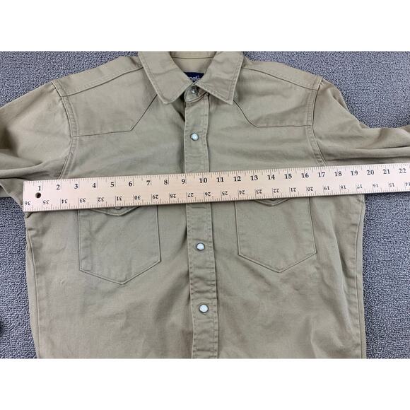 Wrangler Western Snap Shirt Mens 15 34 Khaki Beige Pearl Long Sleeve Regular Fit - Picture 7 of 9